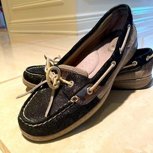 Sperry Top Siders, Black Sparkle, Size 10
